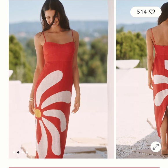 Cala de la Cruz Paloma Linen Midi Dress Red Floral Size Small NWT - Picture 4 of 12